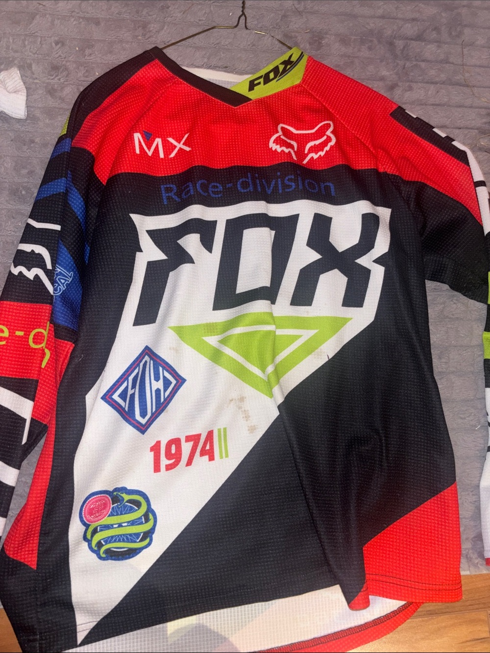 Fox Multicolor Race-Division Motocross Jersey - Red, Black, White, Lime, Blue